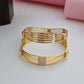 18K Gold Plated Multi-Strand Wire CZ Studded Cuff Bangles (1 Pair - Set of 2 for Both Hands) | Modern Layered Gold Bangle Set
