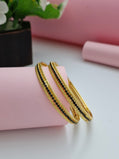 18K Gold Plated Black Bead Daily Wear Bangles | Set of 2 (1 Pair Set for Both Hands)