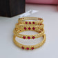 18K Gold Plated Ruby Pink Square Stone Openwork Mesh Kangan | Set of 2 (1 Pair Set for Both Hands)