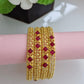 18K Gold Plated Ruby Pink Square Stone Openwork Mesh Kangan | Set of 2 (1 Pair Set for Both Hands)