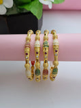 18K Gold Plated Royal Enamel Work & CZ Stone Designer Kangan | Set of 2 (1 Pair Set for Both Hands)