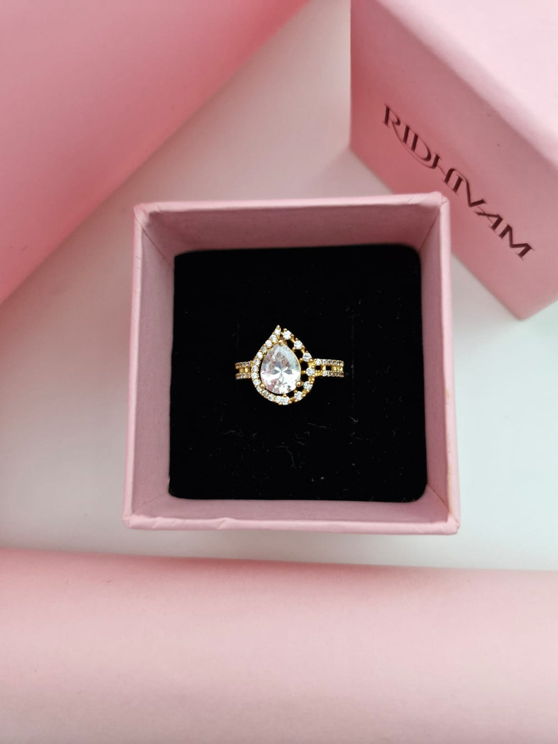 Pear-Cut Halo Gold Ring