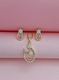 Elegant gold-tone floral CZ necklace with matching earrings jewellery set
