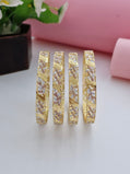 18K Gold Plated Three-Tone Leaf & Floral Cutwork Bangles (2 Pair - Set of 4 for Both Hands) | Tri-Tone Gold, Silver & Rose Gold Polish Bangle Set