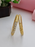 18K Gold Plated Three-Tone Geometric Diamond Lattice Bangles (1 Pair - Set of 2 for Both Hands) | Tri-Color Gold, Silver & Rose Gold Polish Cutwork Bangles