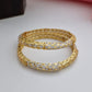 18K Gold Plated Three-Tone Geometric Diamond Lattice Bangles (1 Pair - Set of 2 for Both Hands) | Tri-Color Gold, Silver & Rose Gold Polish Cutwork Bangles