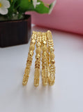 18K Gold Plated Leaf Motif Beaded Work Bangles (2 Pair - Set of 4 for Both Hands) | Royal Traditional Textured Gold Bangle Set