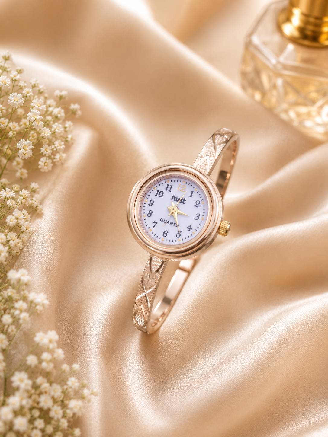 Ridhivam Royal Engraved Gold-Plated Bangle Watch | Premium Demi-Fine Cuff Timepiece