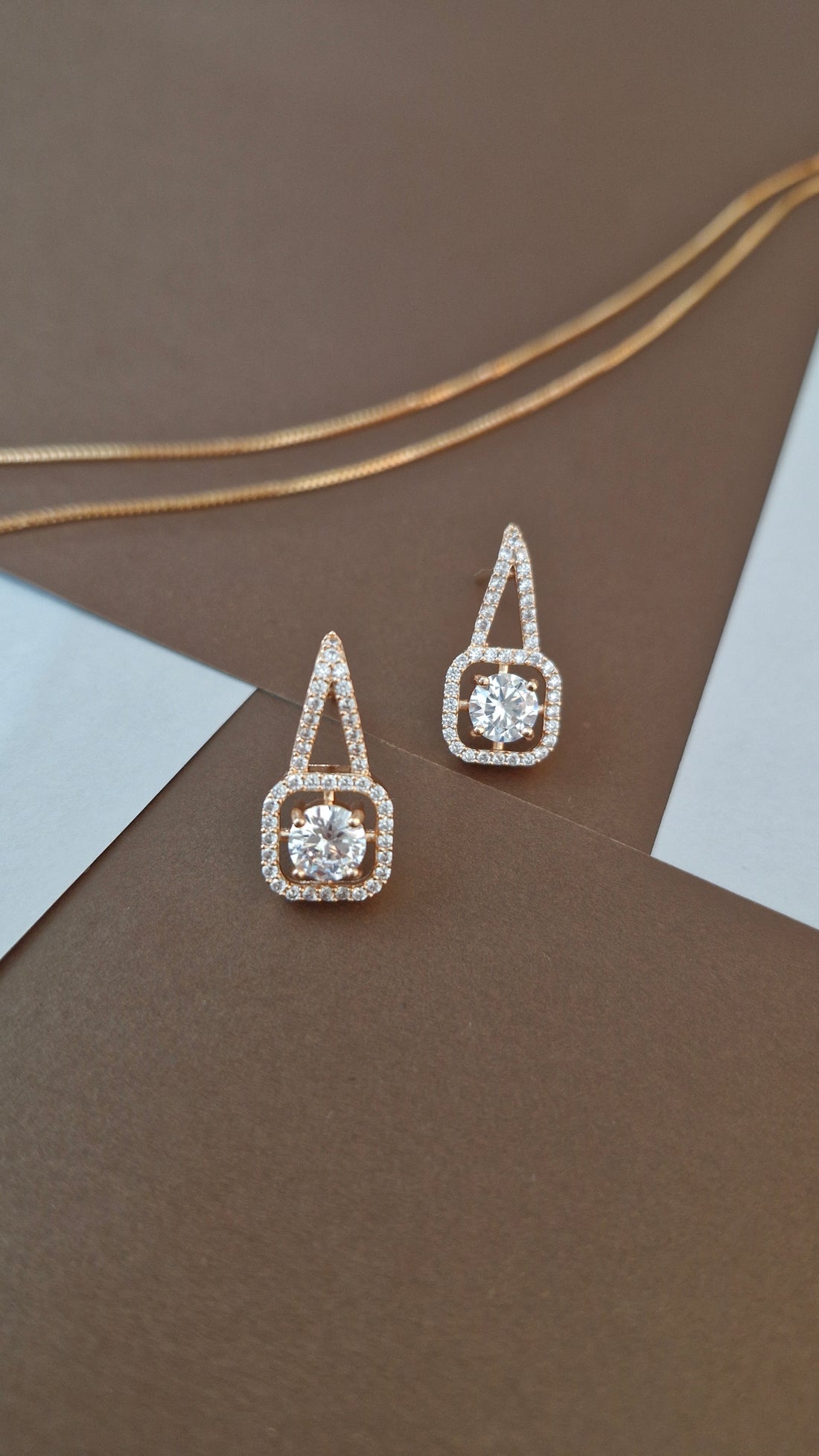 Rose Gold-Tone Floating Solitaire Halo Pendant Set