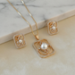 Rectangular CZ & Central Pearl Necklace Set