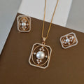 Rectangular CZ & Central Pearl Necklace Set