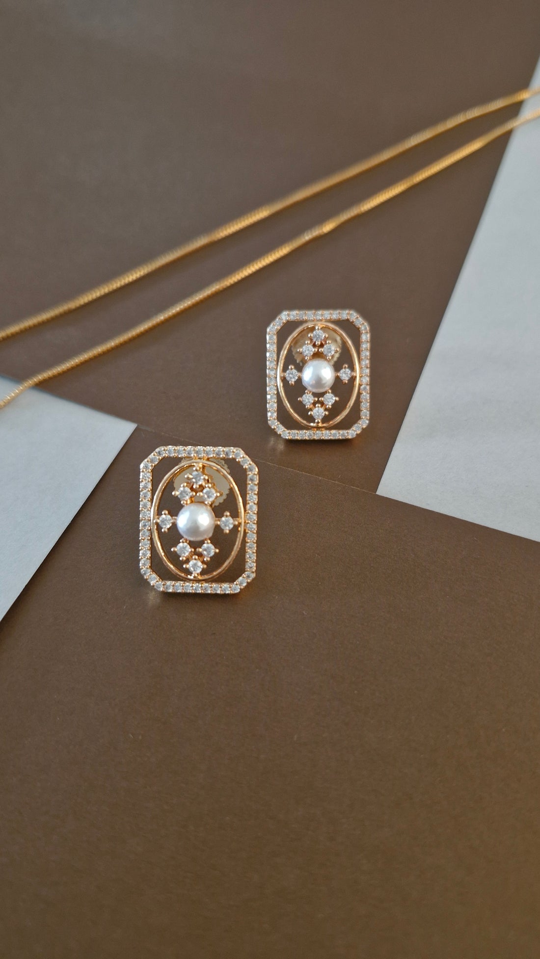 Rectangular CZ & Central Pearl Necklace Set