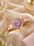 Ridhivam Lavender Dial Gold-Plated Bangle Watch | Premium Demi-Fine Cuff Timepiece