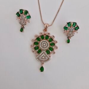 Flower Design AD Stone Pendent Set